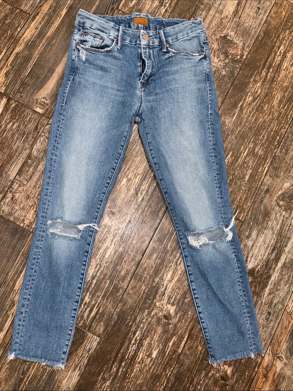 MOTHER Light Blue Distressed Skinny Jeans